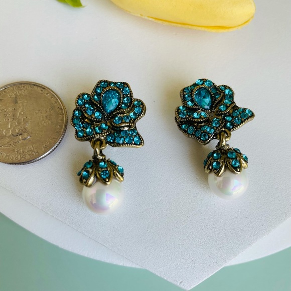 Heidi Daus Crystal Pave Flower Pearl Earrings - Picture 5 of 8